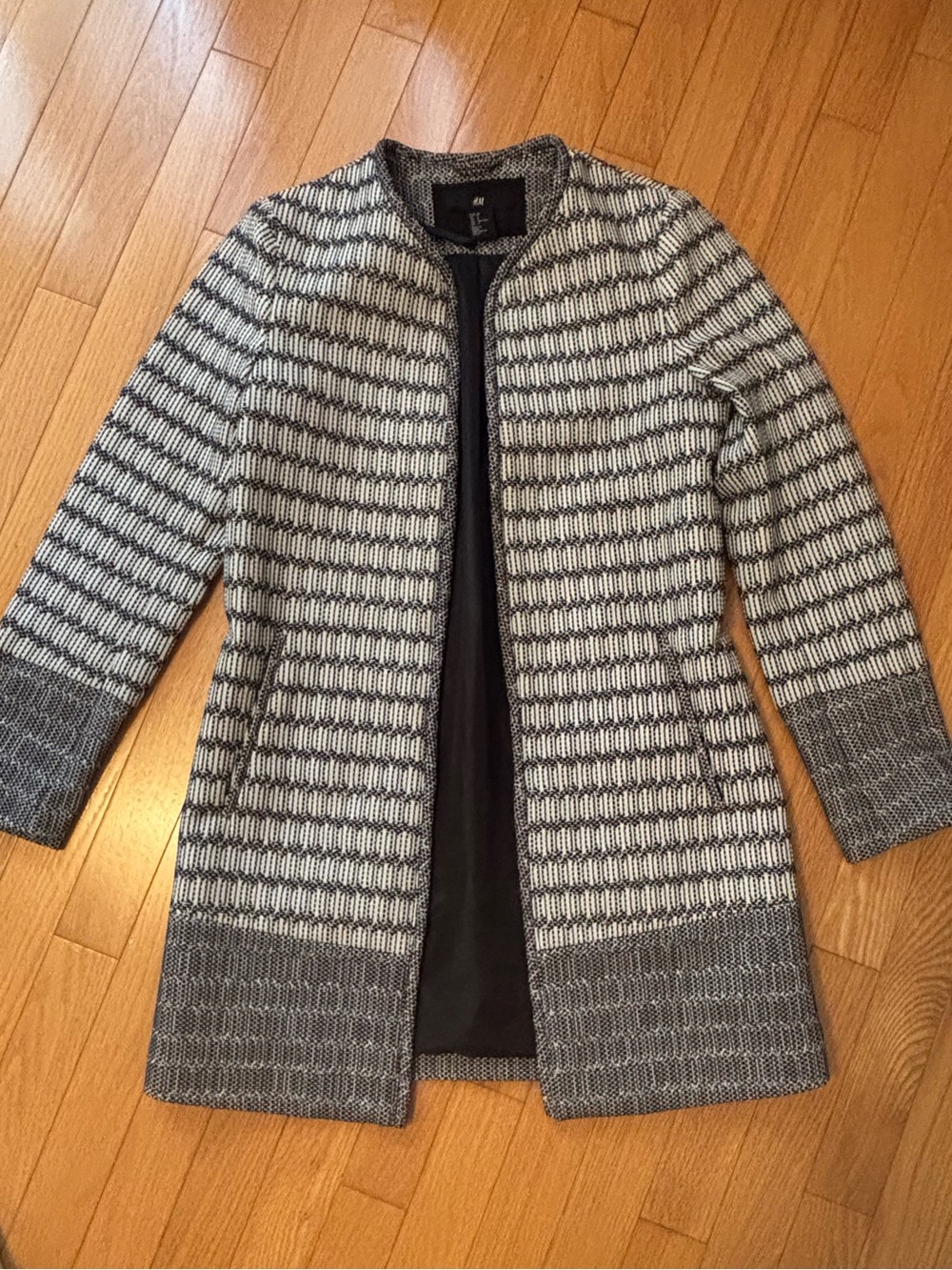 H&M Gray and White Knit Open-Front Cardigan Coat